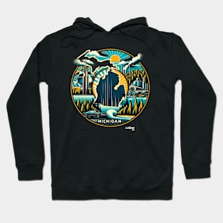 Michigan Motif: Lakes & Legends - American Vintage Retro style USA State Hoodie